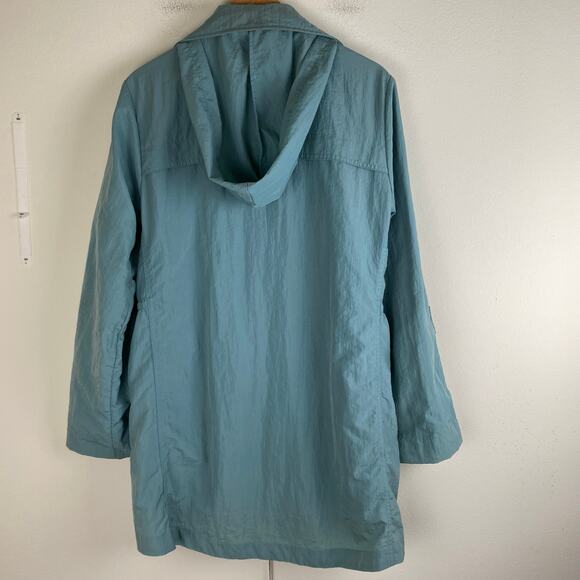 My Anorak Jacket Size M Aqua Blue Hooded Rain Utility Packable Classic Preppy - Picture 6 of 9